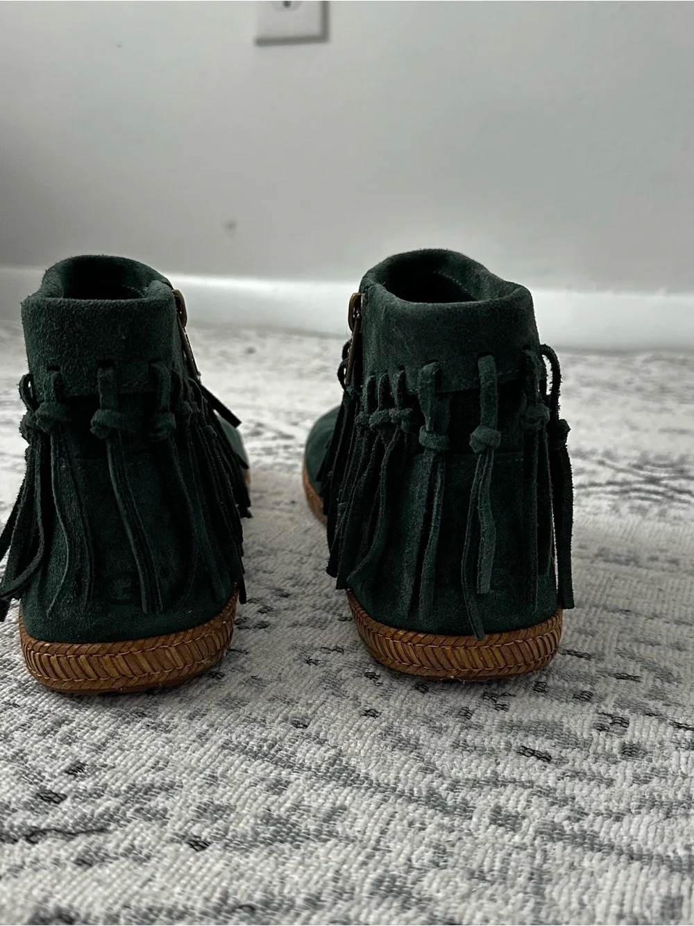 UGG Australian Shoreline Suede Fringe Ankle Boots in Dark Green